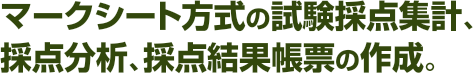 マークシート方式の試験採点集計、採点分析、採点結果帳票の作成。